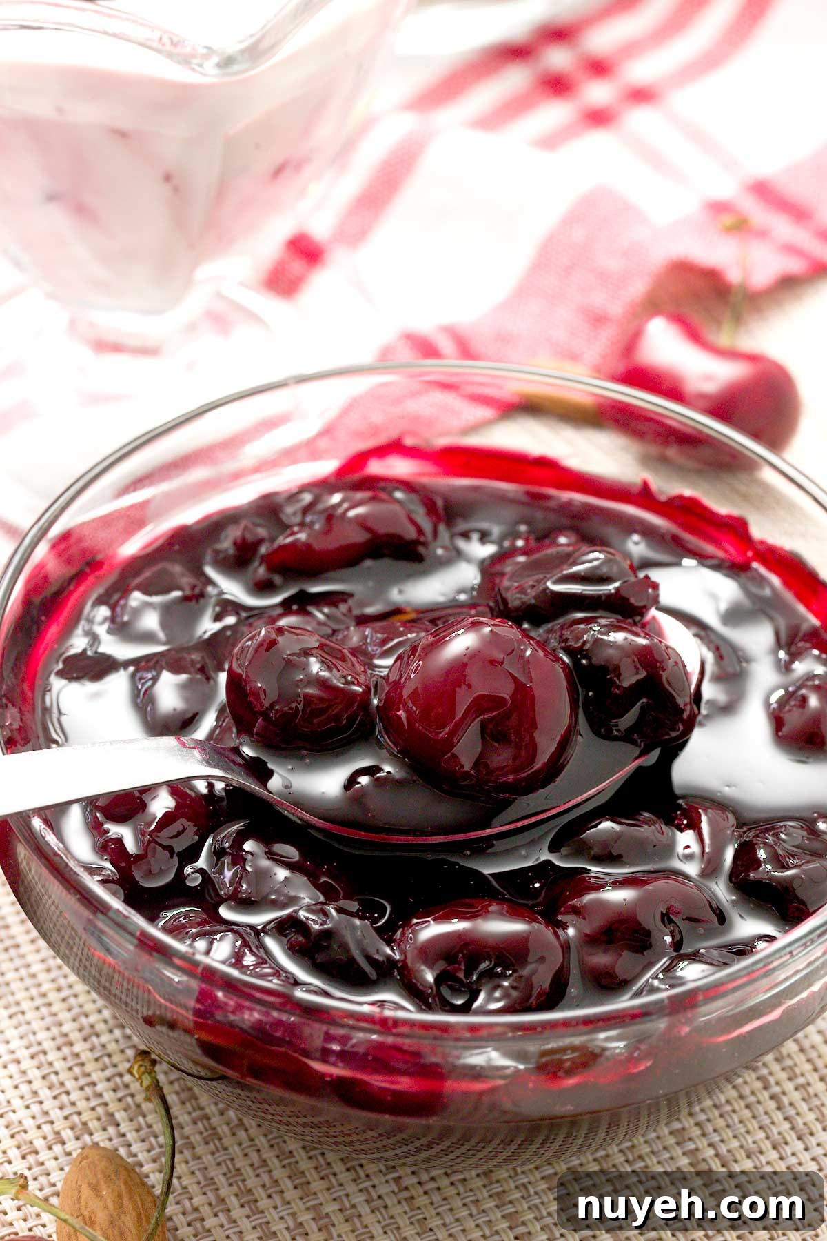 Cherry Compote in 15 Minutes: Dessert Topping Recipe 3 A bowl of cherry compote easy dessert sauce.