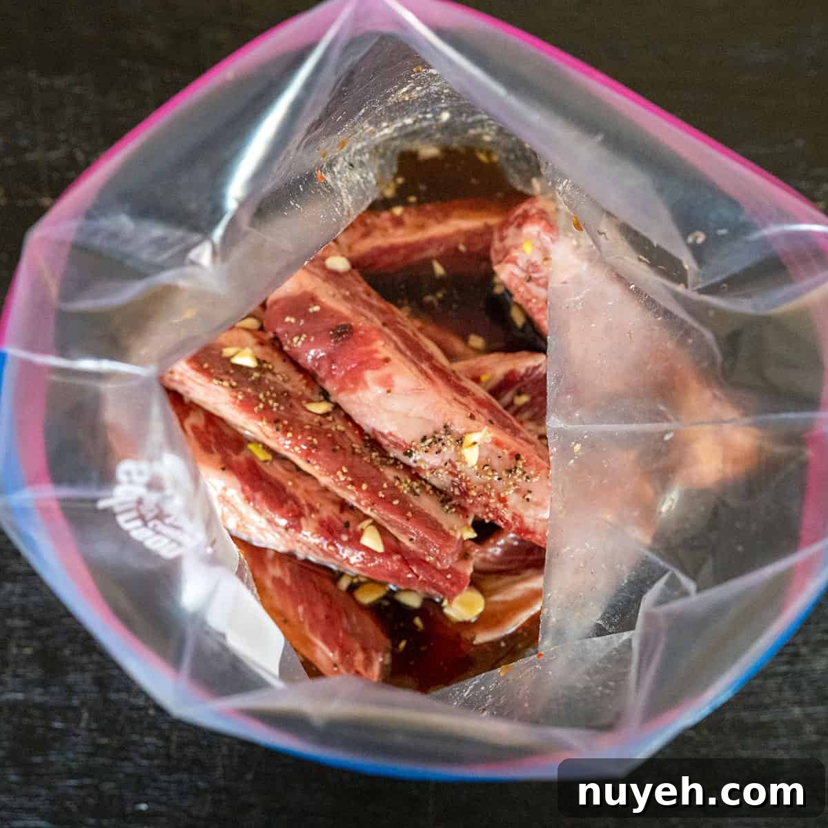 beef finger ribs in teriyaki marinade.