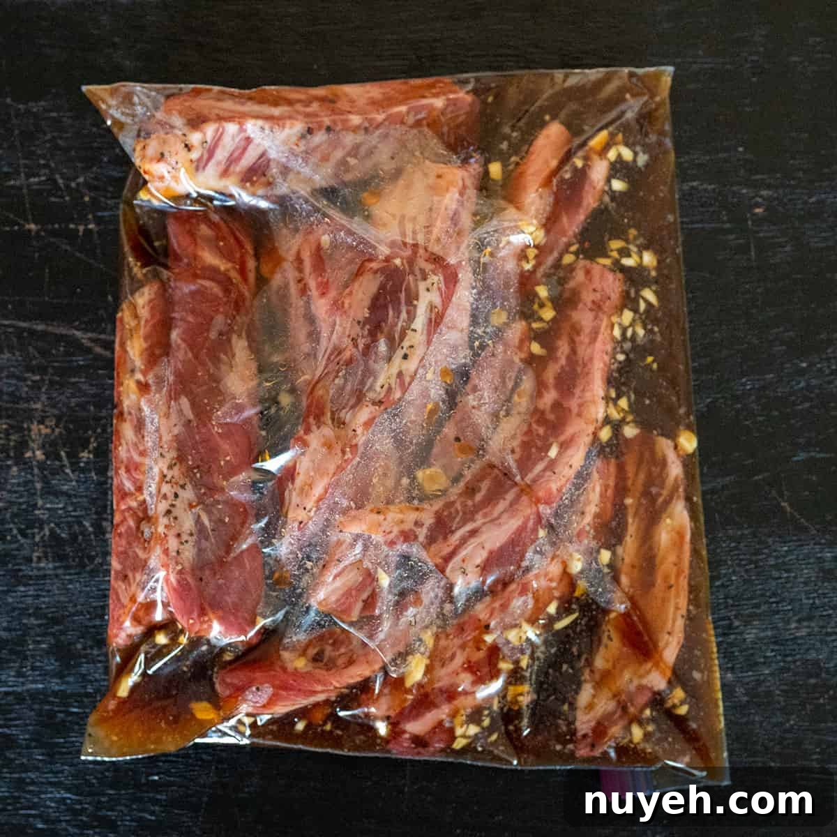 beef finger ribs in teriyaki marinade.