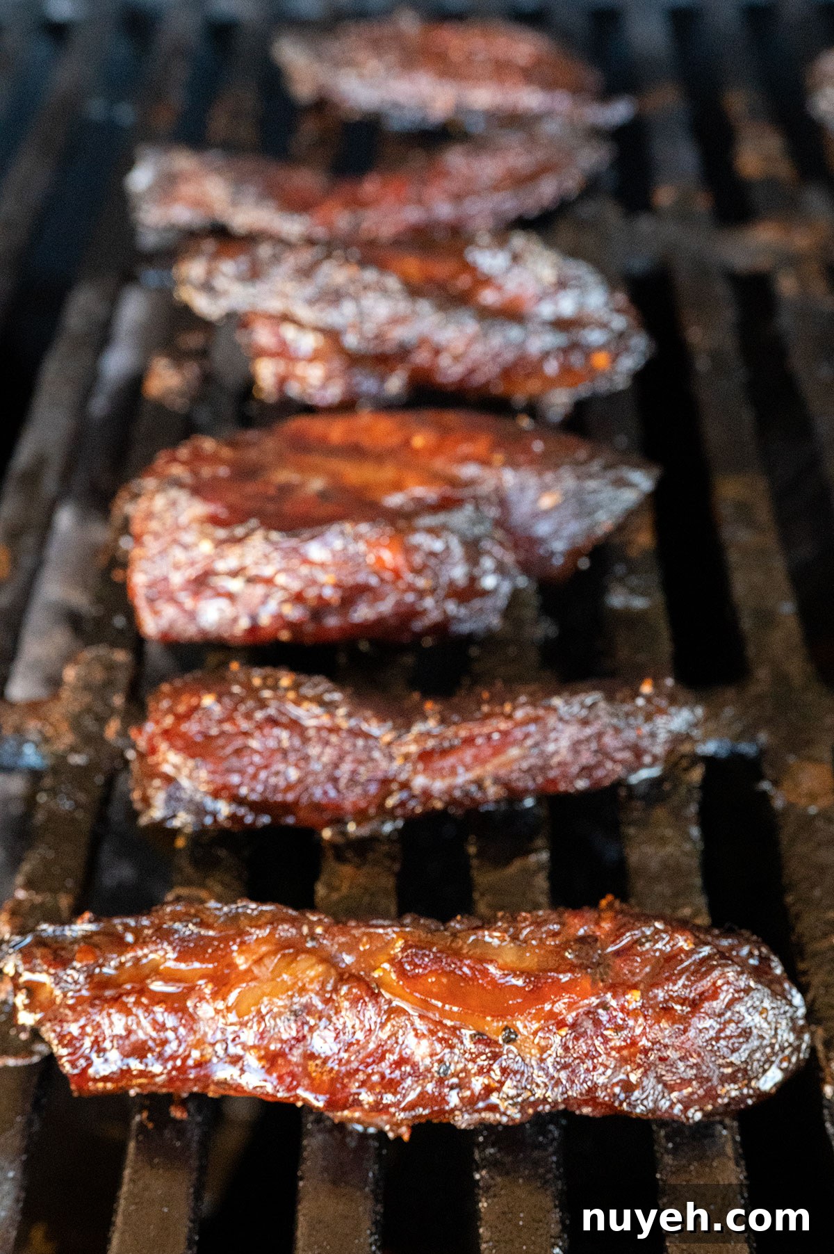 beef fingers on grill.