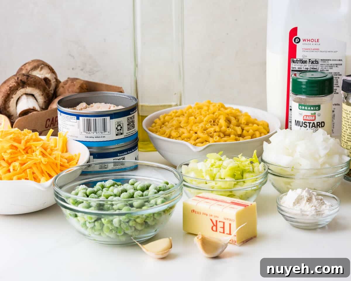 Creamy Tuna Noodle Casserole with Crispy Crumbs 2 Ingredients for the tuna noodle casserole recipe.