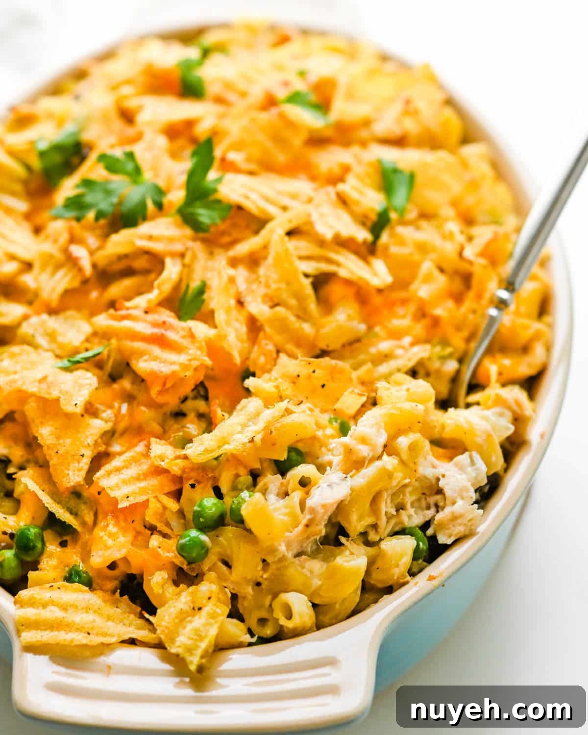 Creamy Tuna Noodle Casserole with Crispy Crumbs 12 Serving the tuna noodle casserole.