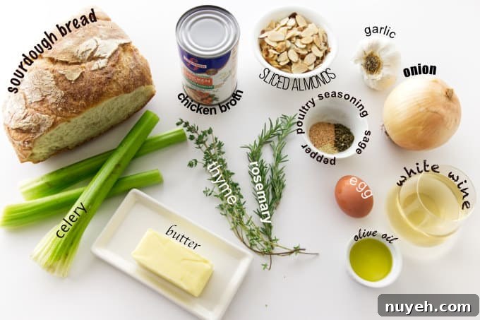 Ingredients used for making sourdough stuffing recipe.