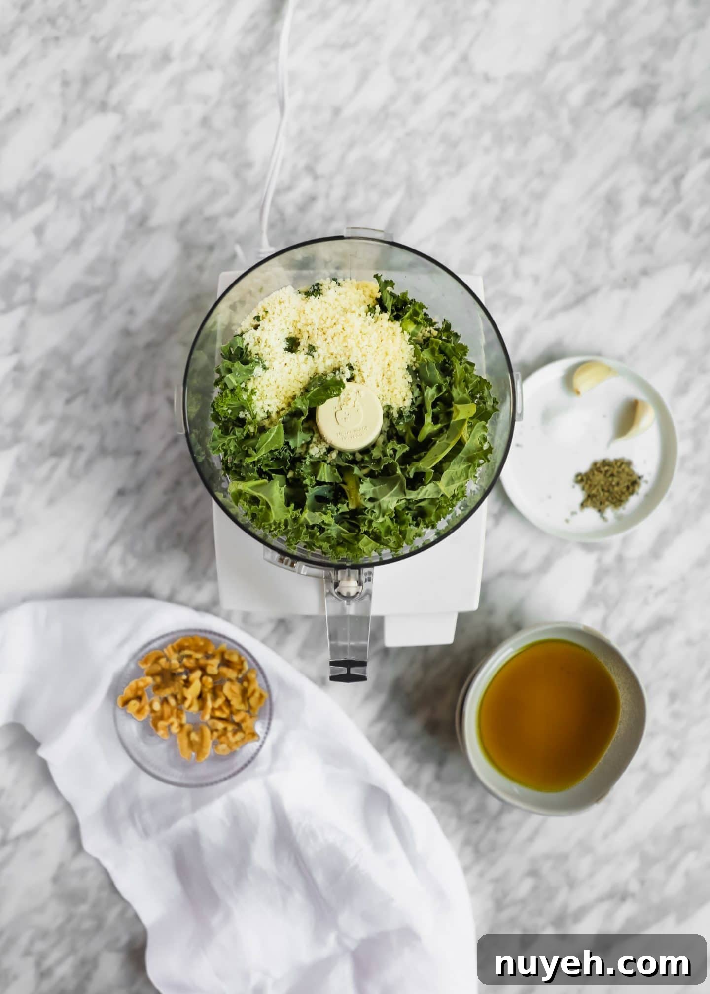 kale with cheese in food processor
