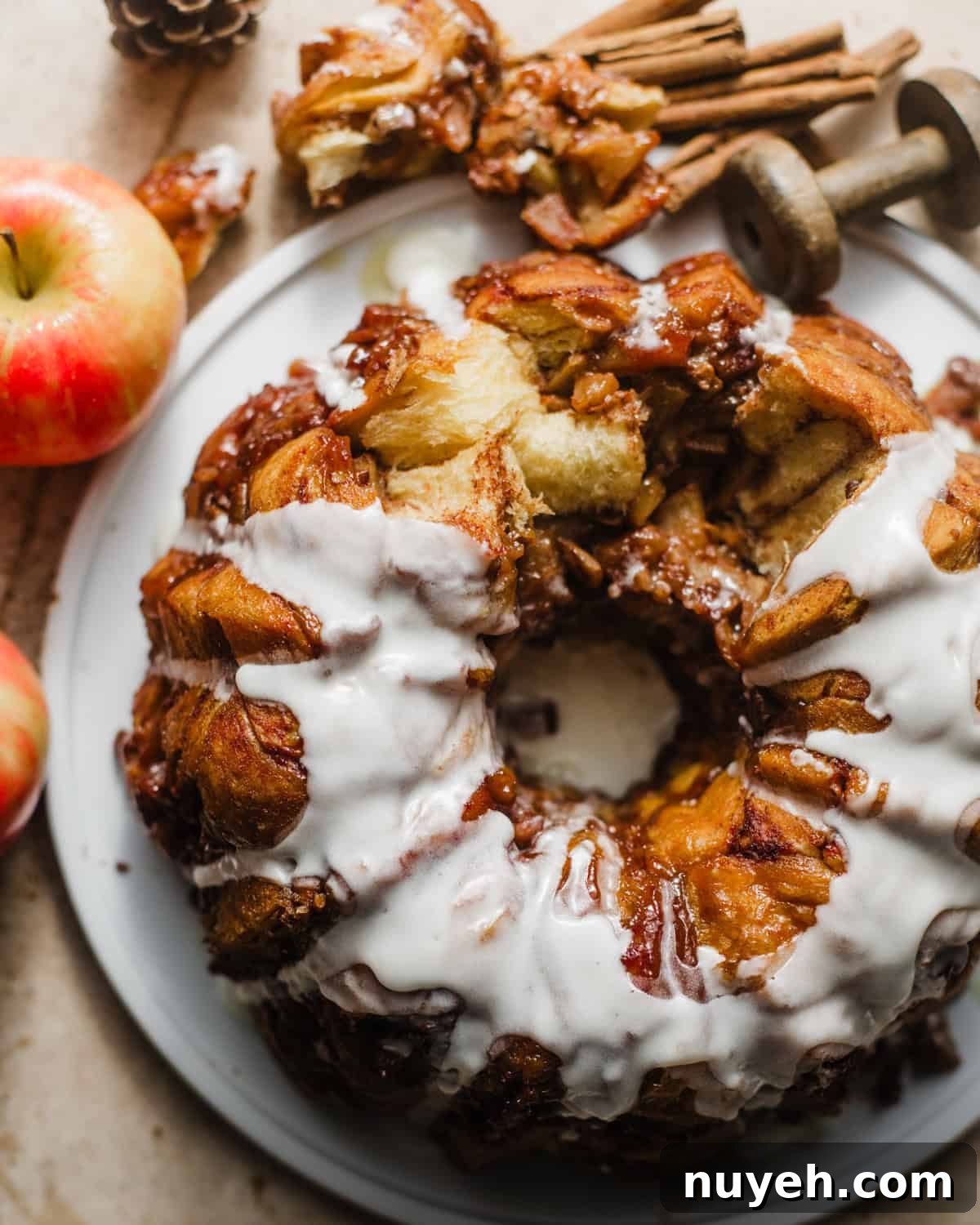 overhead photo of monkey bread on a plate.