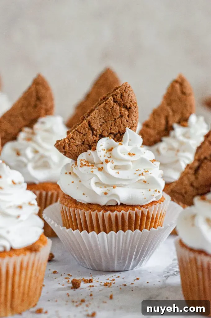 Pumpkin cupcake with frosting and gingersnap
