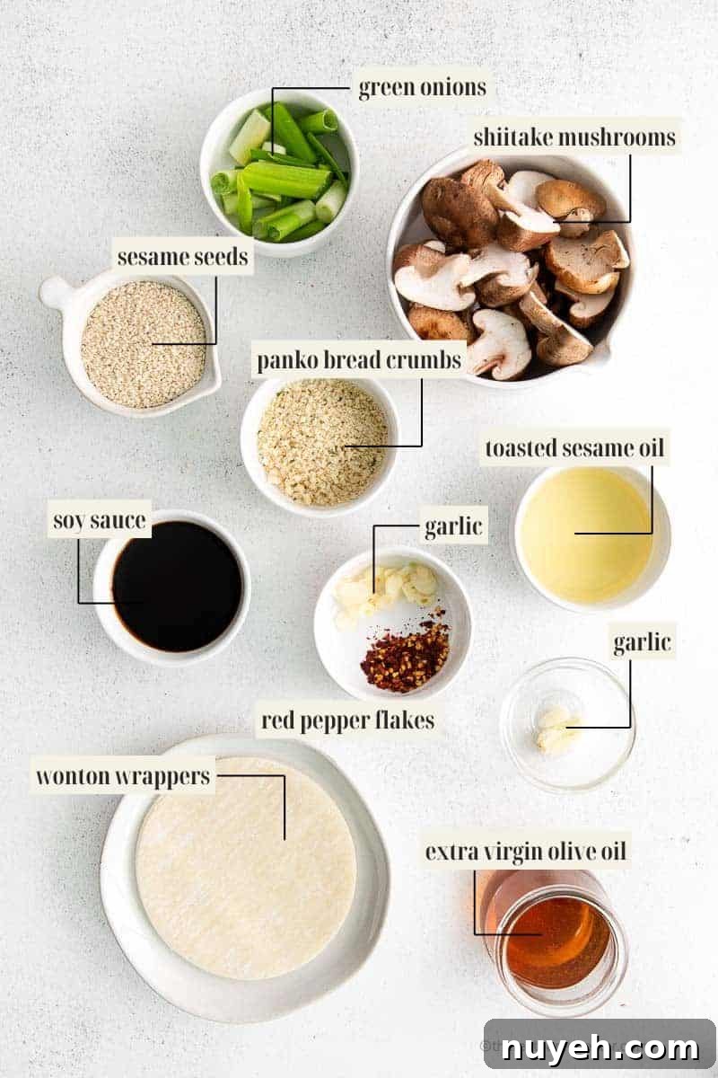 Labeled ingredient image for dumpling recipe.