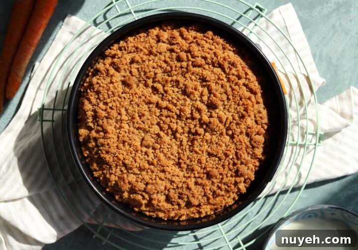 top view of carrot cake coffee cake in baking pan