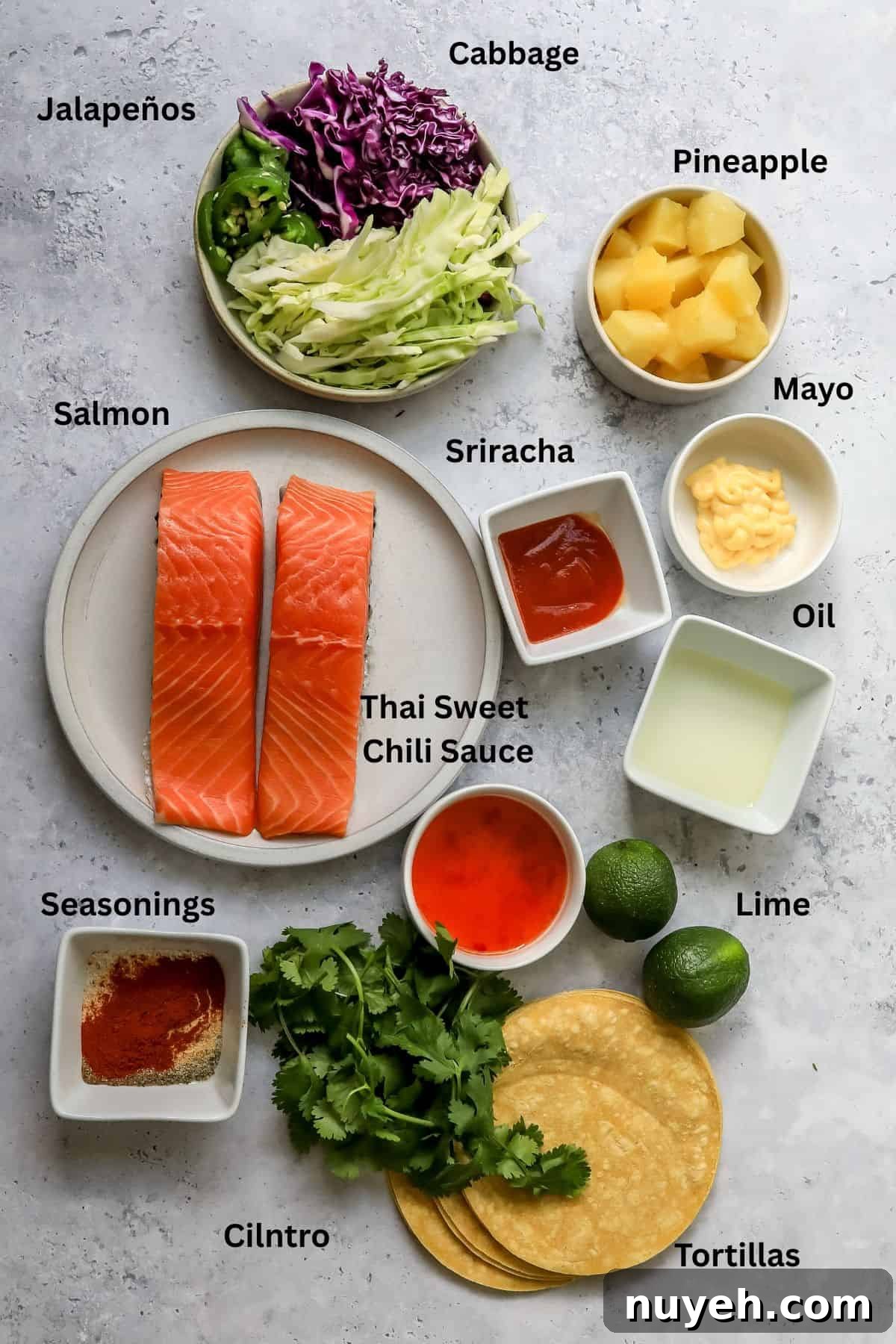 Ingredients on a countertop laid out neatly.