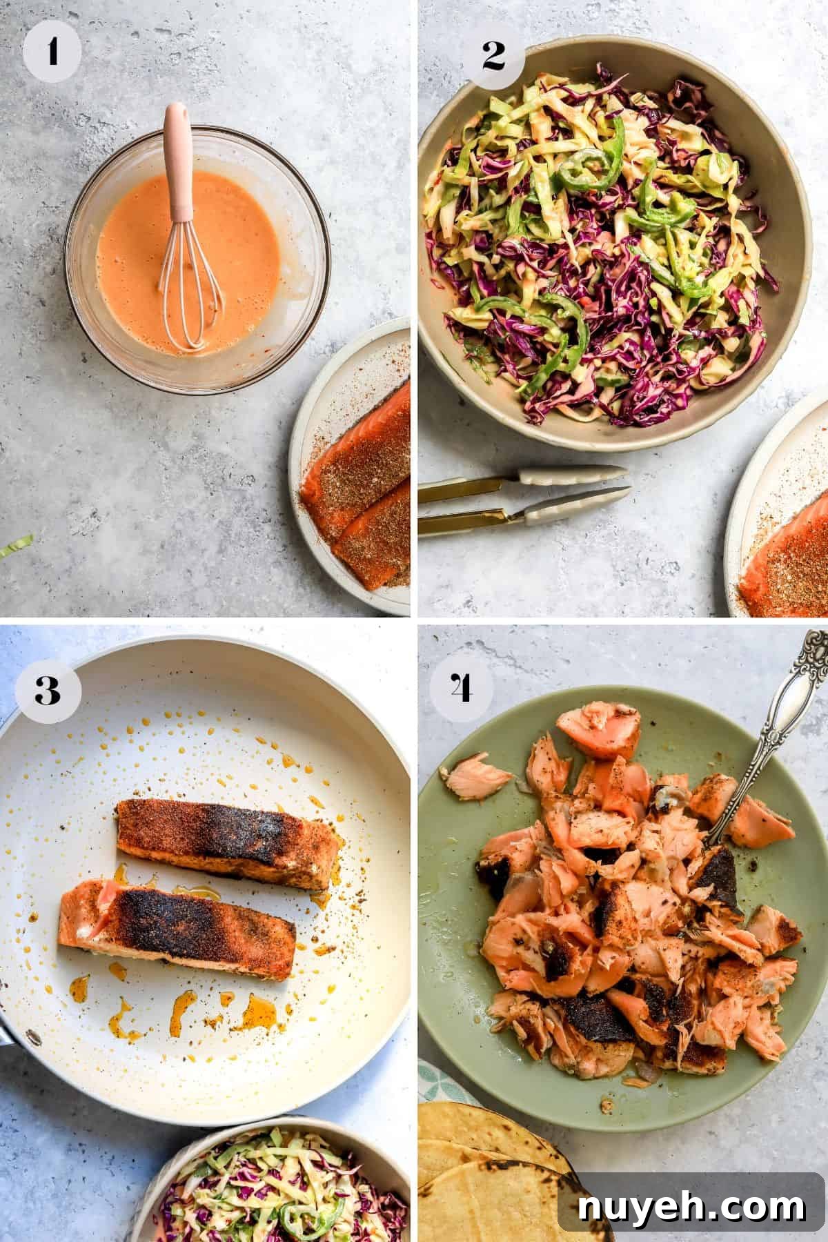 Steps to make this recipe on a counter in bowls.