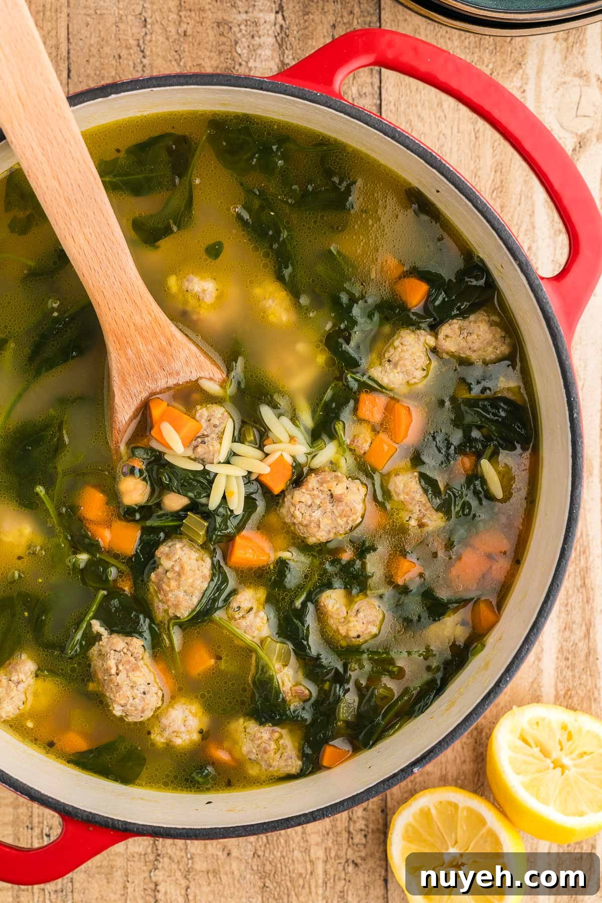 overhead pot photo of italian wedding soup recipe