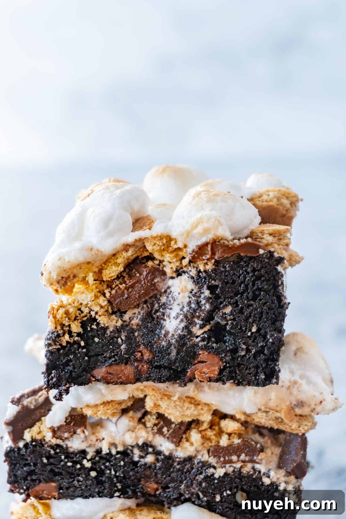 s'more brownies stacked bars close up