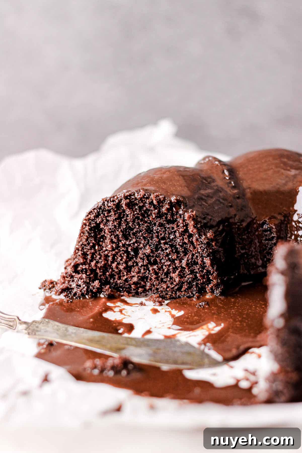 Decadent Chocolate Peanut Butter Bundt Cake Recipe 5 chocolate bundt cake with chocolate glaze and a knife