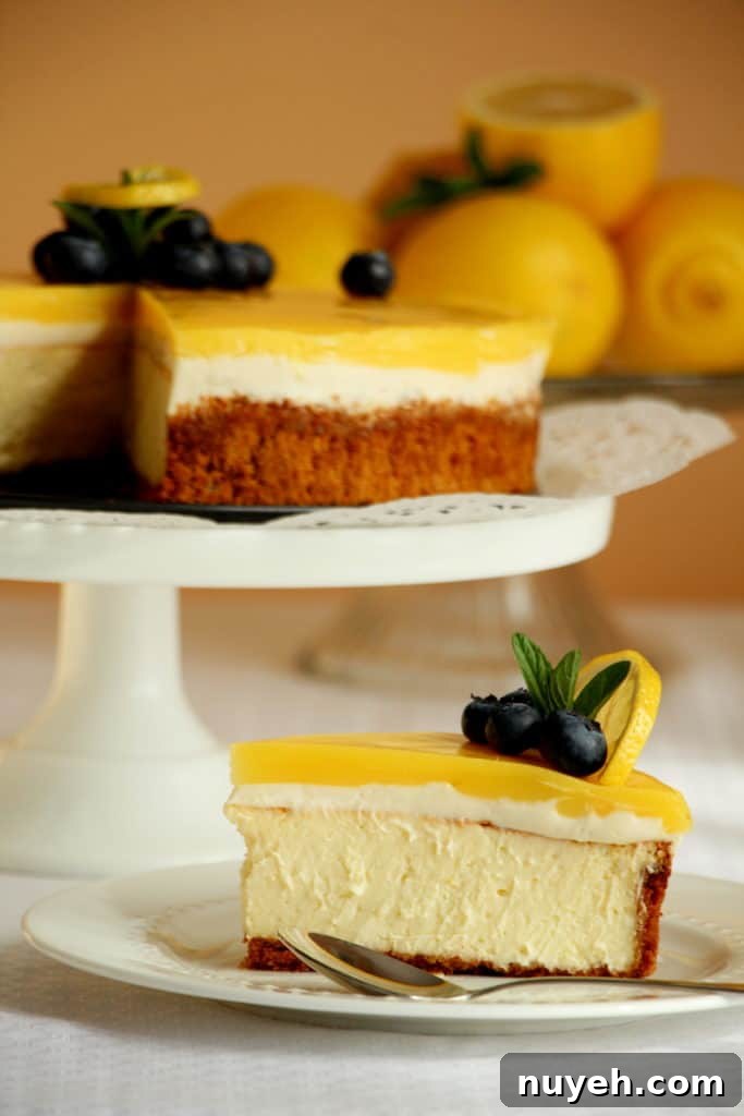 best lemon cheesecake slice on plate