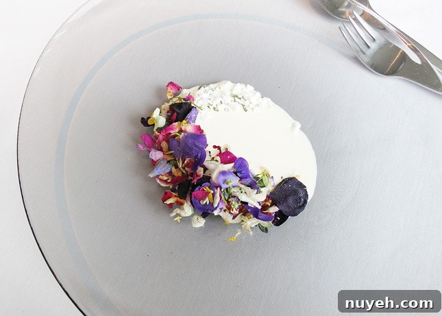 13th course: Frosty flowers, rhubarb and thyme, at Geranium Restaurant, Copenhagen / FoodNouveau.com