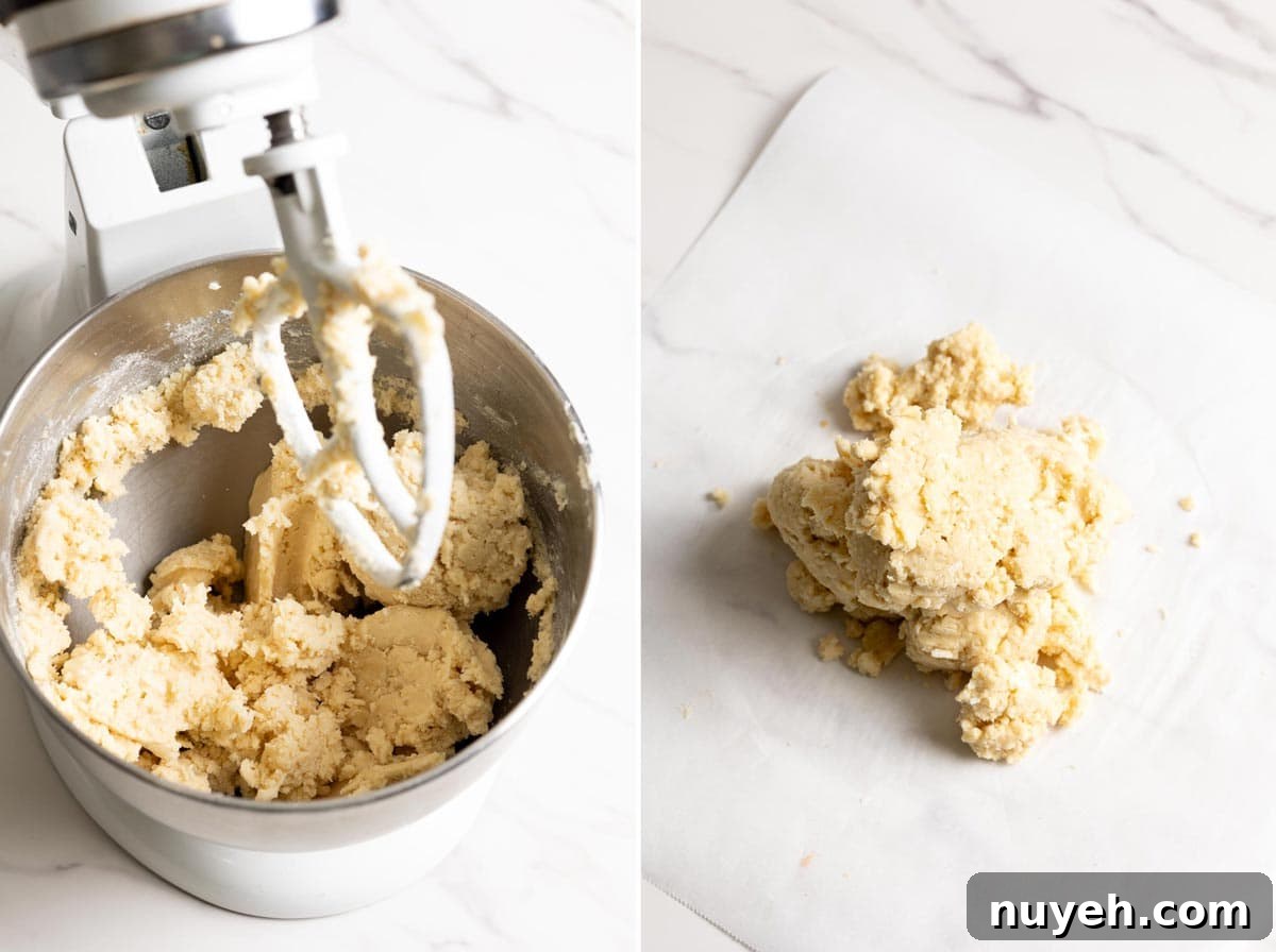 Coconut shortbread cookie dough is formed.