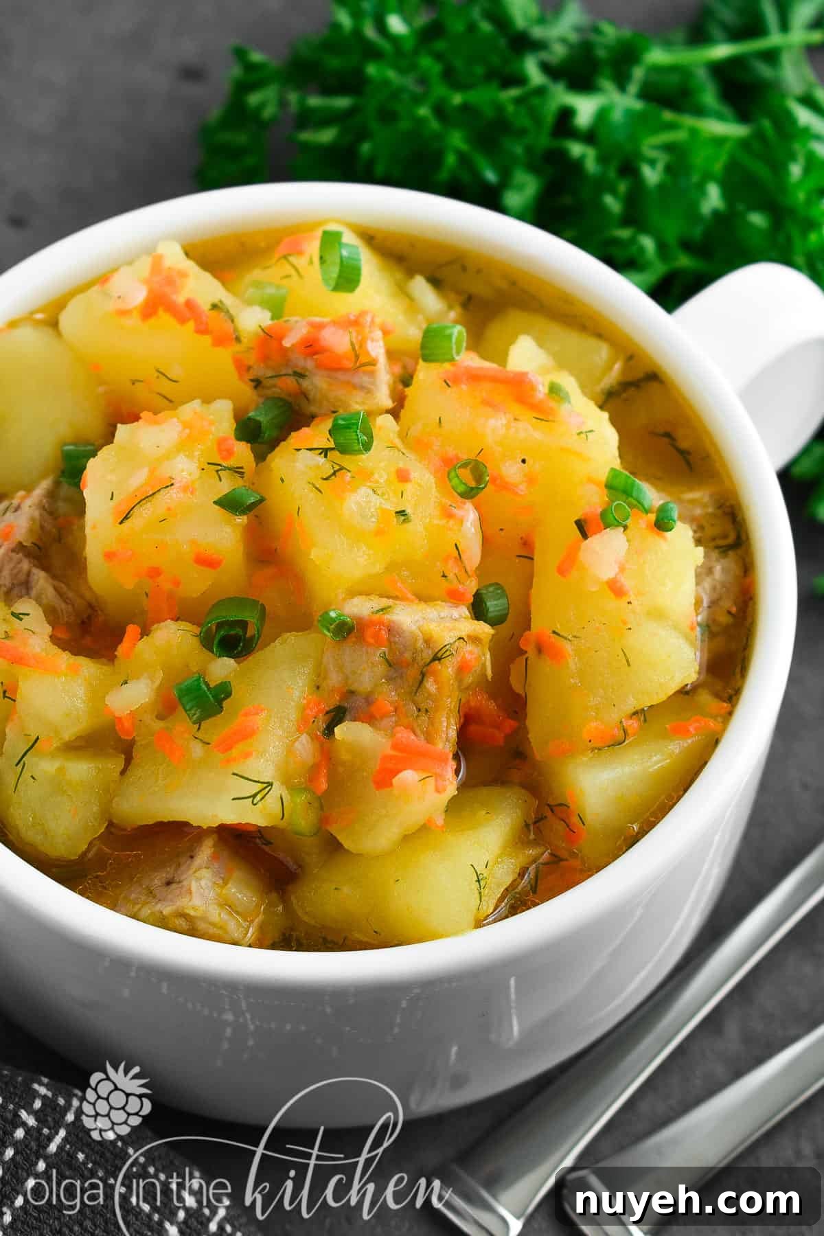 One-Pot Braised Pork and Potatoes 4 Braised Potatoes with Pork: chunks of potatoes and tender-juicy meat coated in sauce that is created from carrots, onions and potato starch.