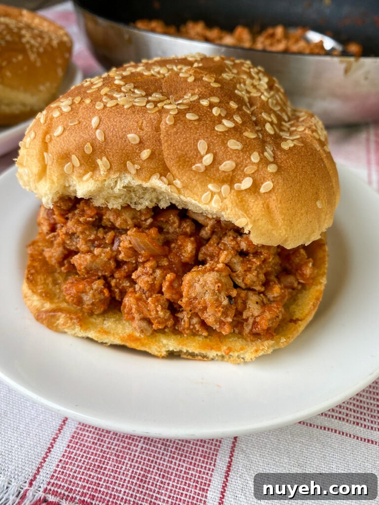 Sloppy Jane sandwich on a large bun with sesame seeds