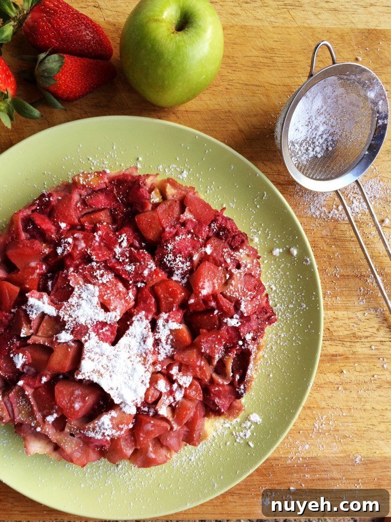 Upside down Apple and Strawberry Baked Custard Cake