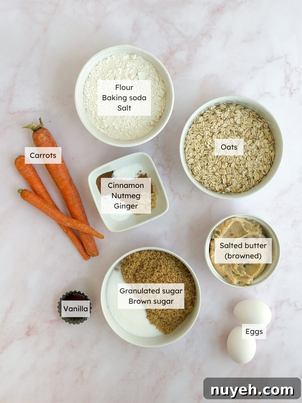 All the ingredient needed to make carrot cake cookies.