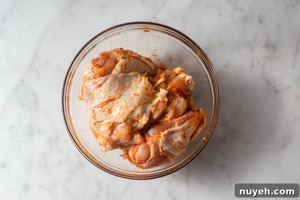 chicken mixed with the spices.