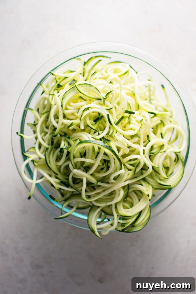 glass bowl with zucchini noodles