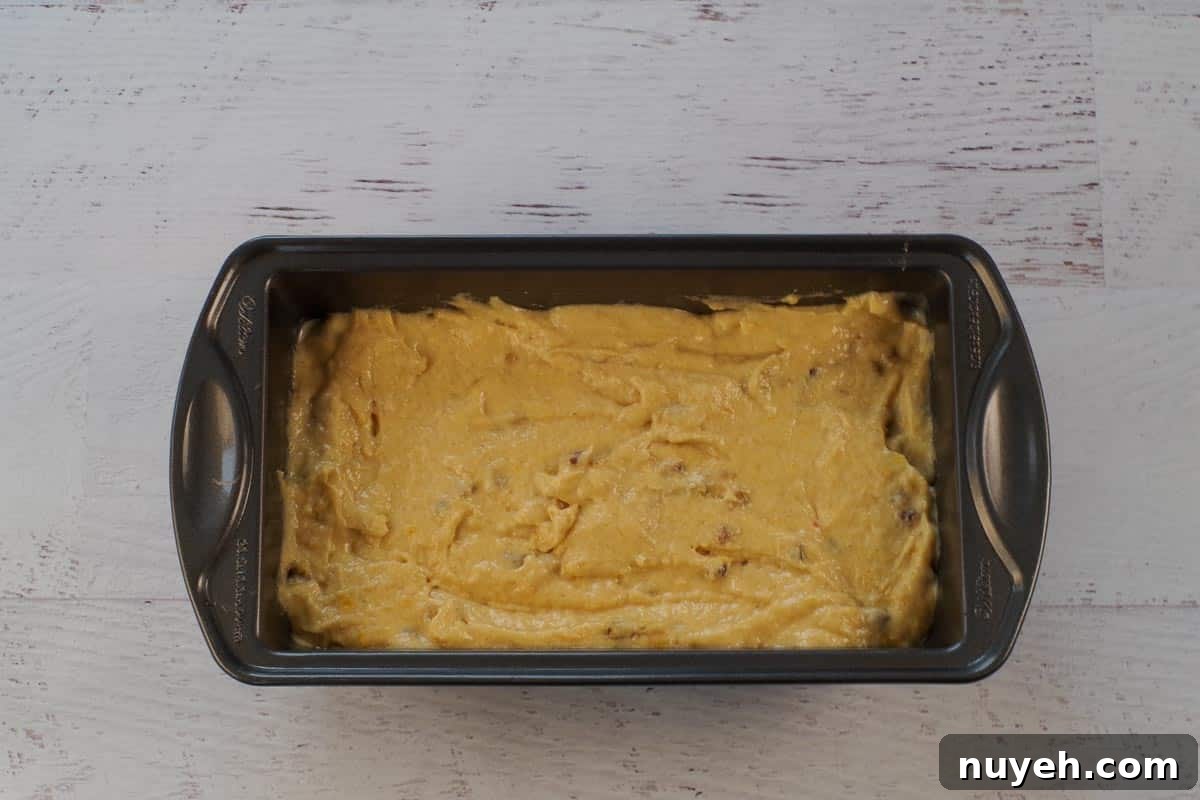 Batter in loaf pan.