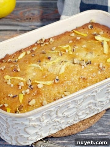 lemon loaf in off-white ceramic loaf pan