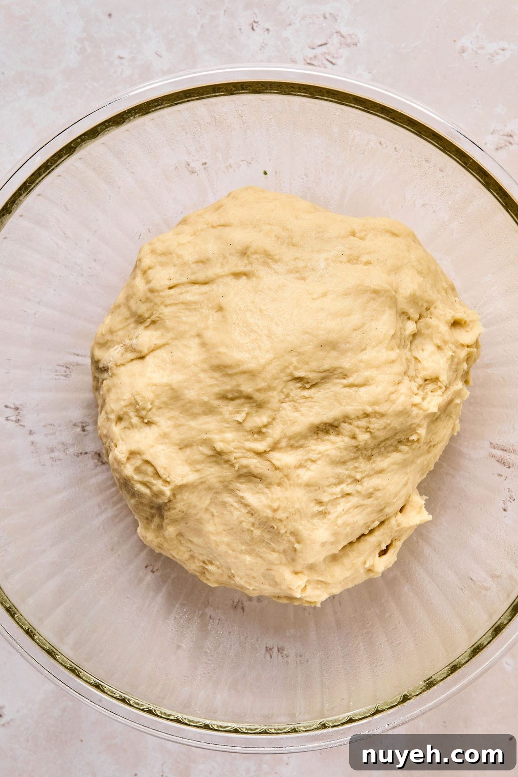 cinnamon roll dough in a bowl before rising.