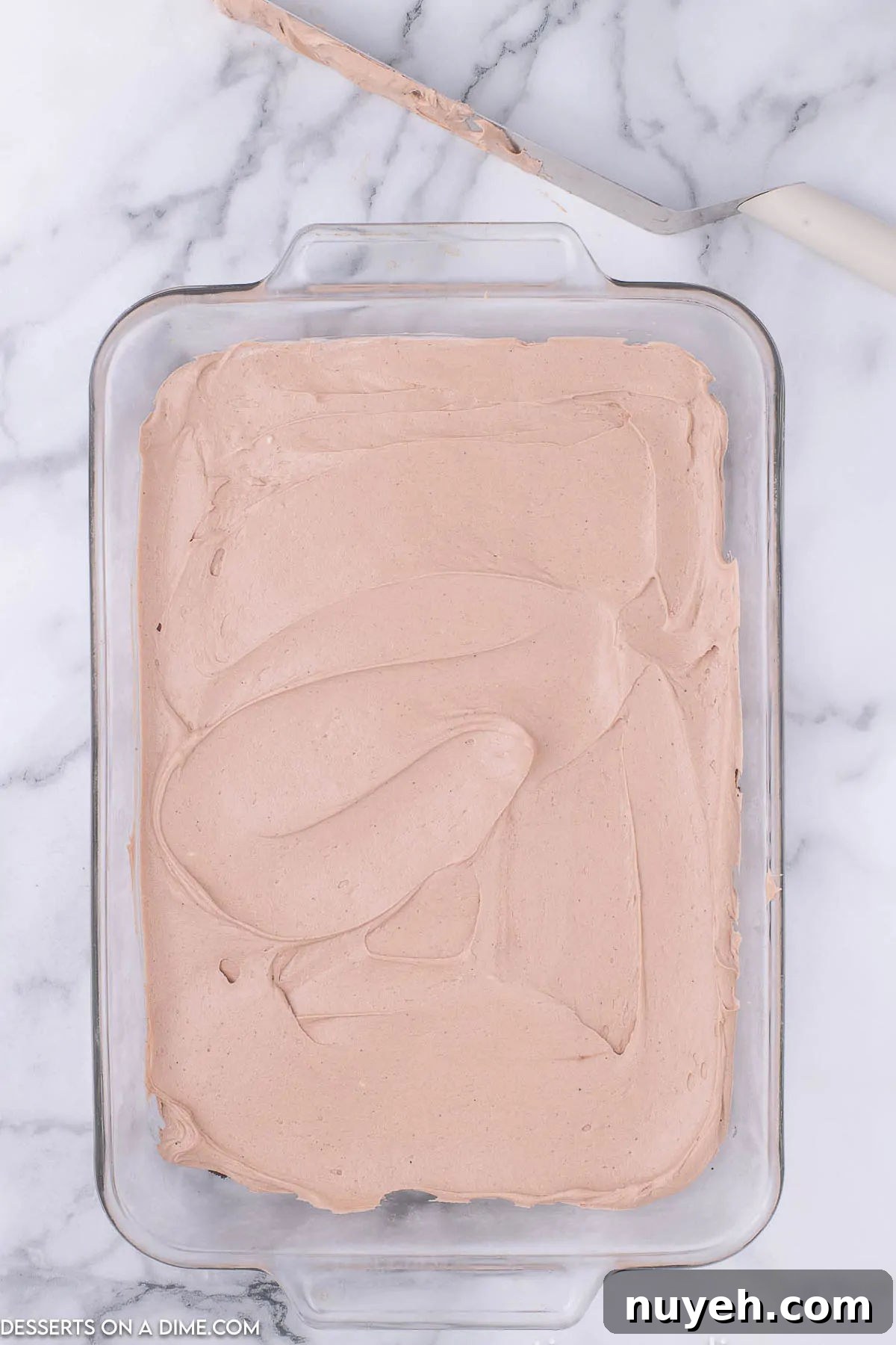Cream cheese mixture spread over pan.