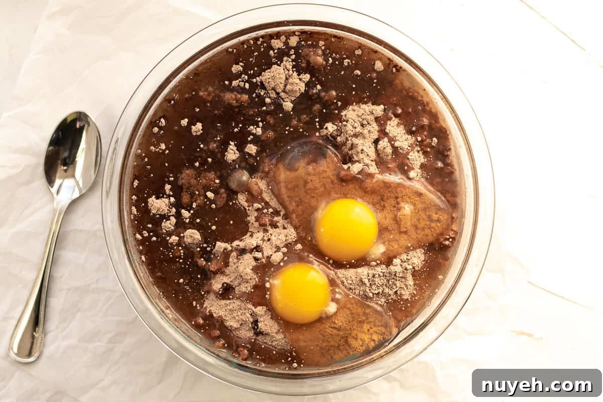 brownie ingredients in a bowl before mixing