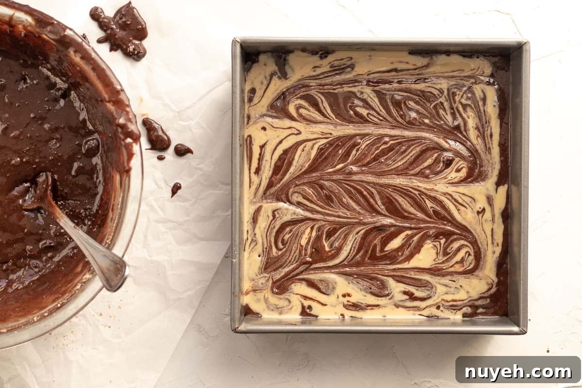 tahini swirled into brownie mix