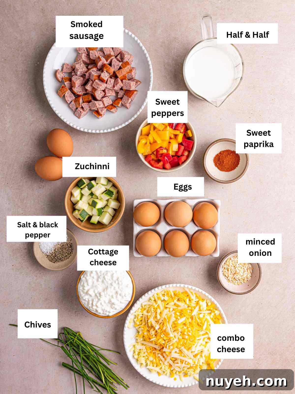 Ingredients needed to make the casserole.