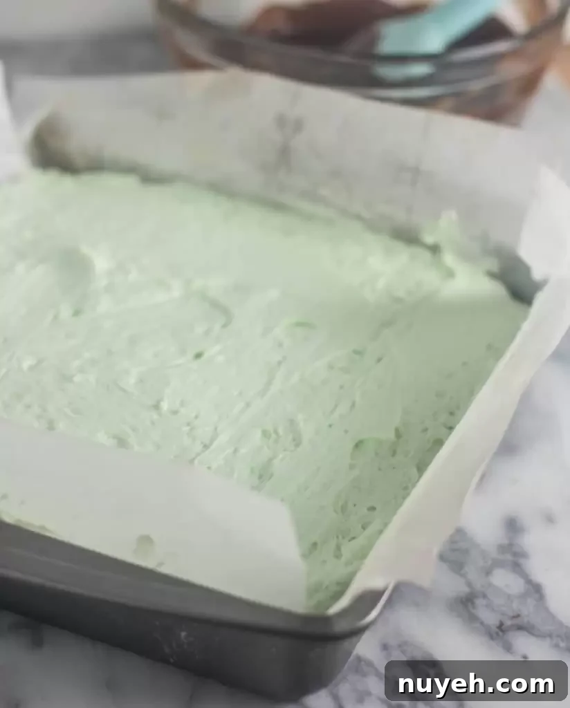 Close-up of mint buttercream on brownies
