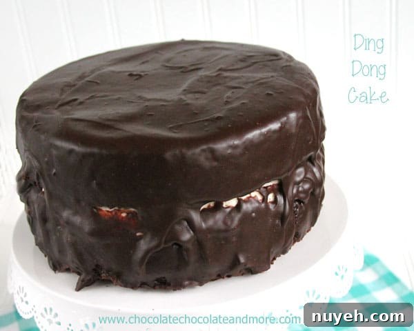 Copycat Ding Dong Cake Recipe with Chocolate Filling 3 Ding Dong Cake-rich devil's food cake, a vanilla cream filling and smothered in chocolate ganache!