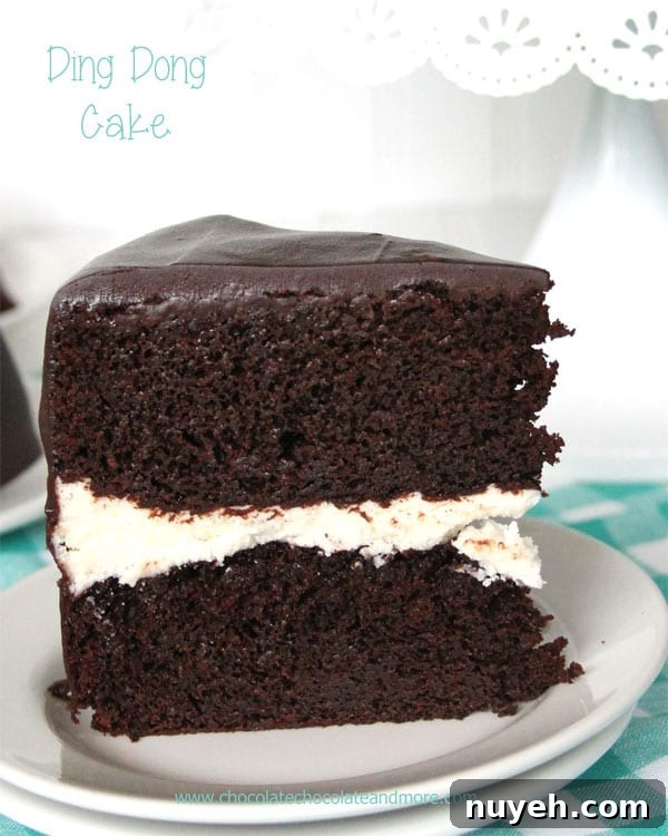 Copycat Ding Dong Cake Recipe with Chocolate Filling 4 Ding Dong Cake-rich devil's food cake, a vanilla cream filling and smothered in chocolate ganache!