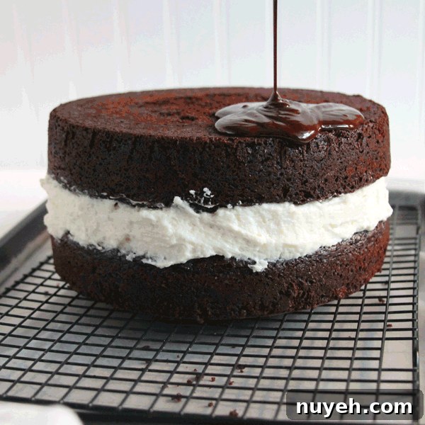 Copycat Ding Dong Cake Recipe with Chocolate Filling 6 Ding Dong Cake-rich devil's food cake, a vanilla cream filling and smothered in chocolate ganache!