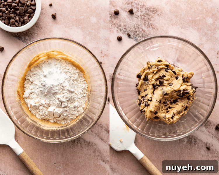 Adding dry ingredients to bowl