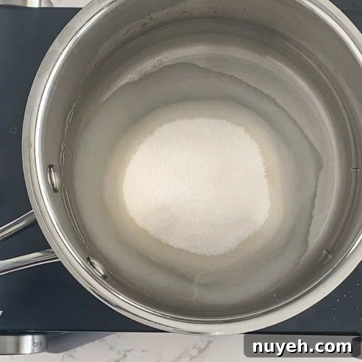 water and sugar in a saucepan.