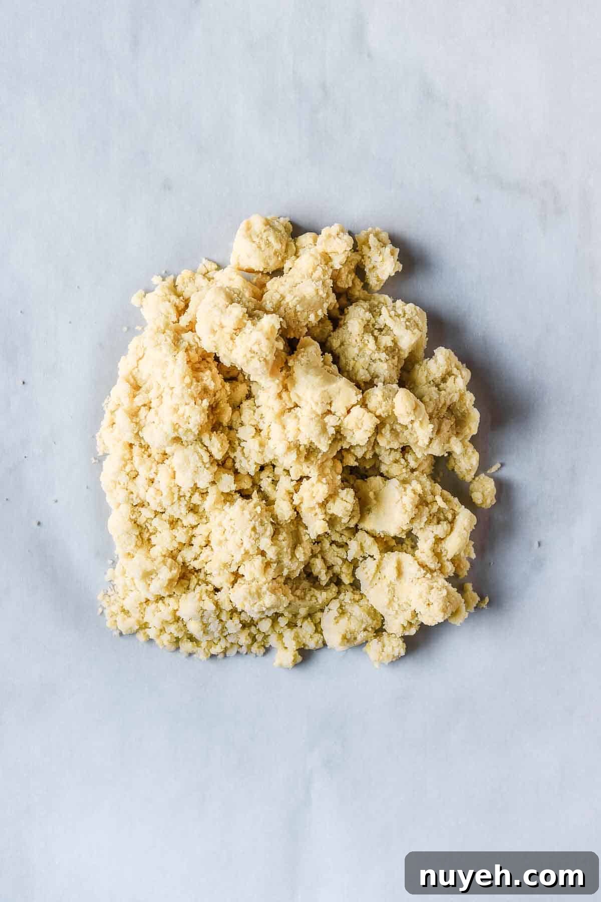 Dough mixed and placed onto parchment paper.