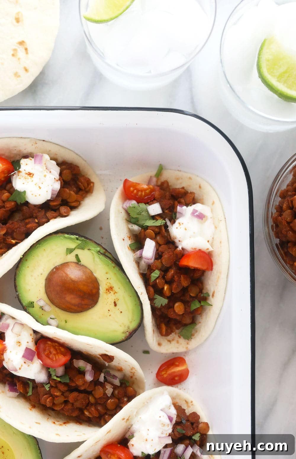 Instant Pot Lentil Tacos close-up