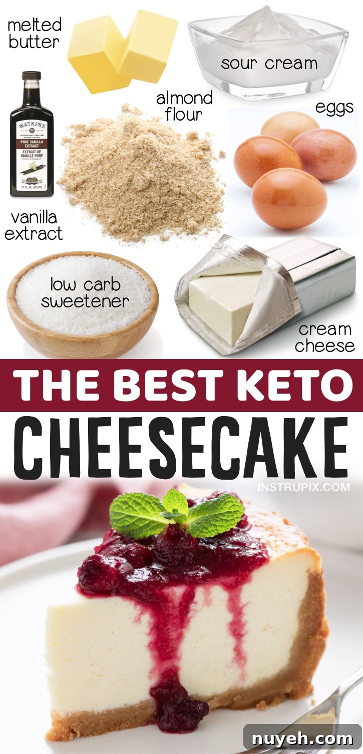 The Best Keto Cheesecake Recipe (With An Almond Flour Crust) | Made with just a few simple ingredients! This classic homemade cheesecake is so quick and easy to make and is perfect for holidays, birthdays and parties. It's so rich, creamy and delicious. Taste just like New York Cheesecake but without all of the carbs and sugar. Keto friendly, diabetic, low carb and no chocolate! 