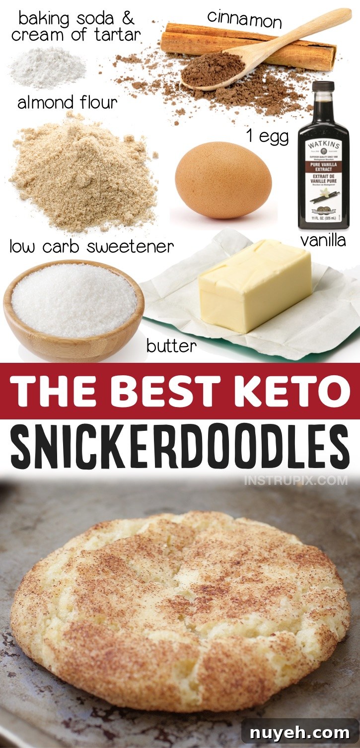 Keto Snickerdoodle Cookies made with almond flour! Looking for quick and easy keto dessert recipes? These low carb cinnamon cookies are THE BEST, and they are made with just a few common ingredients that you probably already have at home. Yummy low carb treats are hard to find, but these cookies are so soft and delicious.