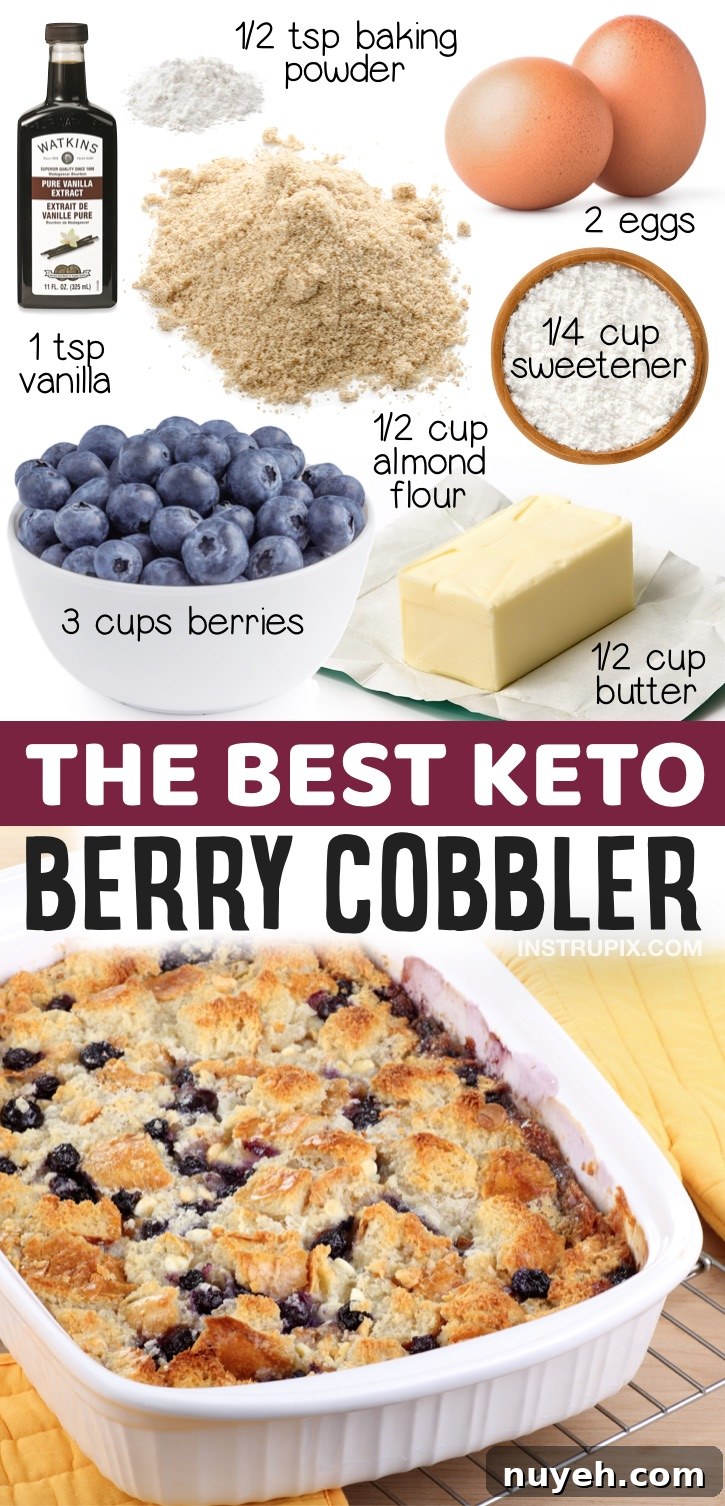 Keto Berry Cobbler Made With Almond Flour | 20 Easy Keto Dessert Recipes That Don't Taste Low Carb -- If you're looking for simple low carb treats, this homemade keto cobbler is amazing! Fun and easy to bake with no chocolate. A nice change from the usual fat bombs or mug cakes.