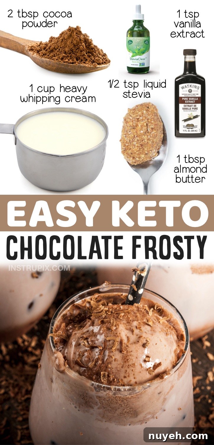 Keto Chocolate Frosty Dessert | 20 Quick & Easy Keto Desserts To Make - If you're looking for simple low carb treats, you're going to love this chocolate frosty ice cream! No churn, no egg, and takes just a few minutes to whip up! A great last minute keto dessert for summer. Tastes just like a Wendy's frosty! It's soft and creamy like soft serve ice cream. 