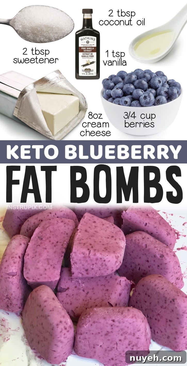 Keto Cheesecake Fat Bombs (Made With Blueberries) | 20 Quick & Easy Keto Dessert Ideas -- If you're on the hunt for easy keto treats to make, here is a list of the best recipes on Pinterest! Everything from cream cheese fat bombs to microwave mug cakes! Yes, you can eat desserts on a low carb and ketogenic diet. These recipes are all low in sugar and diabetic friendly, plus they are absolutely delicious! 