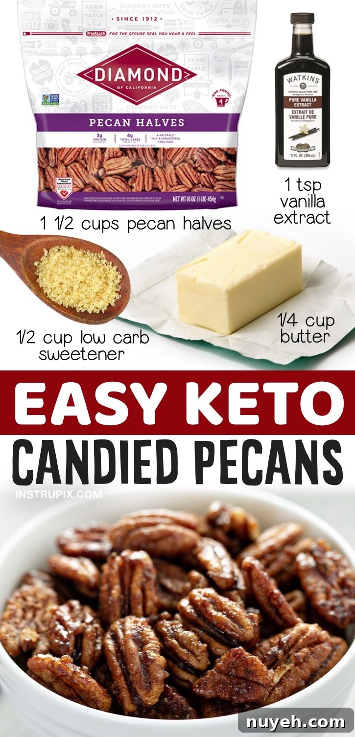 Keto Candied Pecans With Butter & Monk Fruit | The best keto friendly no bake snack and treat recipe! Great for special occasions, parties and holidays to share with friends and family. The perfect finger food and appetizer for a crowd, plus they are low carb and high in fiber!